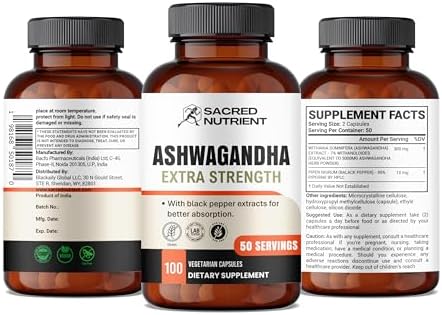 Suplemento Orgánico de Ashwagandha Extra Fuerte con Pimienta Negra para Estrés y Ánimo, 300mg Extracto (Equivalente a 3000mg Hierba), 100 Cápsulas - imagen 2