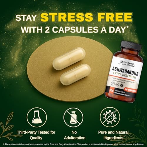Suplemento Orgánico de Ashwagandha Extra Fuerte con Pimienta Negra para Estrés y Ánimo, 300mg Extracto (Equivalente a 3000mg Hierba), 100 Cápsulas - imagen 7