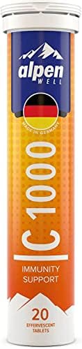 AlpenWell Vitamina C 1000mg + Zinc - Soporte Inmunológico - 20 Tabletas Efervescentes Sin Azúcar, Sabor Naranja, Suplemento Bajo en Calorías - imagen 1