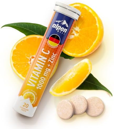 AlpenWell Vitamina C 1000mg + Zinc - Soporte Inmunológico - 20 Tabletas Efervescentes Sin Azúcar, Sabor Naranja, Suplemento Bajo en Calorías - imagen 2