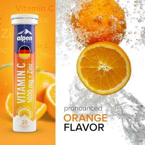 AlpenWell Vitamina C 1000mg + Zinc - Soporte Inmunológico - 20 Tabletas Efervescentes Sin Azúcar, Sabor Naranja, Suplemento Bajo en Calorías - imagen 3