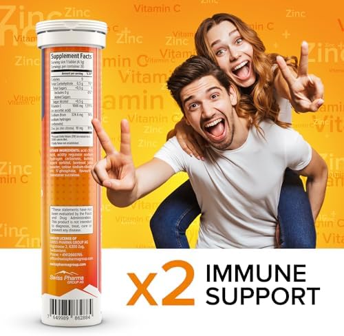 AlpenWell Vitamina C 1000mg + Zinc - Soporte Inmunológico - 20 Tabletas Efervescentes Sin Azúcar, Sabor Naranja, Suplemento Bajo en Calorías - imagen 4