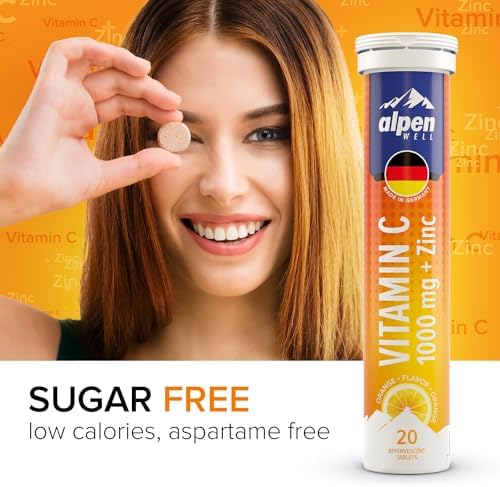 AlpenWell Vitamina C 1000mg + Zinc - Soporte Inmunológico - 20 Tabletas Efervescentes Sin Azúcar, Sabor Naranja, Suplemento Bajo en Calorías - imagen 6
