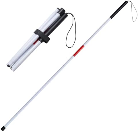 Bastón Plegable ADOEIAK Blanco con Franja Reflectante Roja, 49 Pulgadas, Ligero y Antideslizante para Personas con Discapacidad Visual, Uso Diario y - imagen 1
