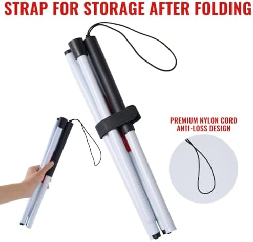 Bastón Plegable ADOEIAK Blanco con Franja Reflectante Roja, 49 Pulgadas, Ligero y Antideslizante para Personas con Discapacidad Visual, Uso Diario y - imagen 7