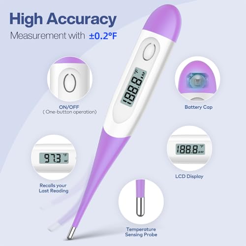 Termómetro Oral Boncare 10 Segundos para Adultos y Niños - Termómetro Rectal Seguro y Preciso para Bebés con Alarma de Fiebre, Digital (Morado) - imagen 3