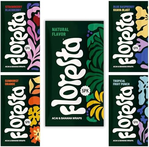 Wraps de Acai Floresta - Paquete Variado de Banana + Mezcla de Acai. 5 Wraps por Bolsa, Combo de 5 Sabores (Total 25) - Hecho en Brasil - Frugal - imagen 1