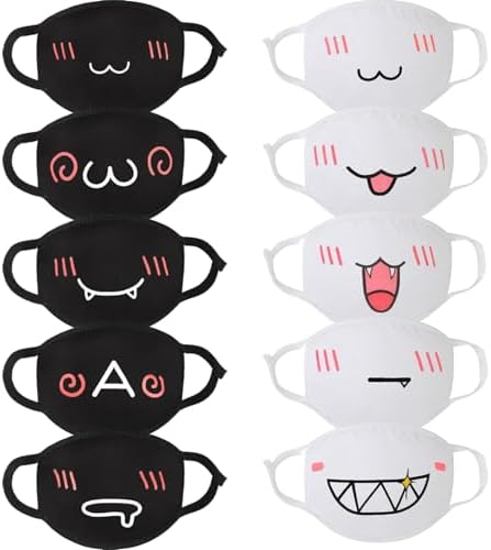 Mascarillas Reutilizables de Algodón para Adultos y Adolescentes, 10 Piezas, Diseño Lindos en Negro, Blanco y Rosa, Protección Completa - imagen 1