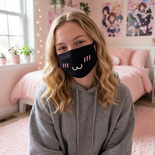 Mascarillas Reutilizables de Algodón para Adultos y Adolescentes, 10 Piezas, Diseño Lindos en Negro, Blanco y Rosa, Protección Completa - imagen 2