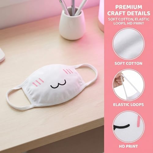Mascarillas Reutilizables de Algodón para Adultos y Adolescentes, 10 Piezas, Diseño Lindos en Negro, Blanco y Rosa, Protección Completa - imagen 5
