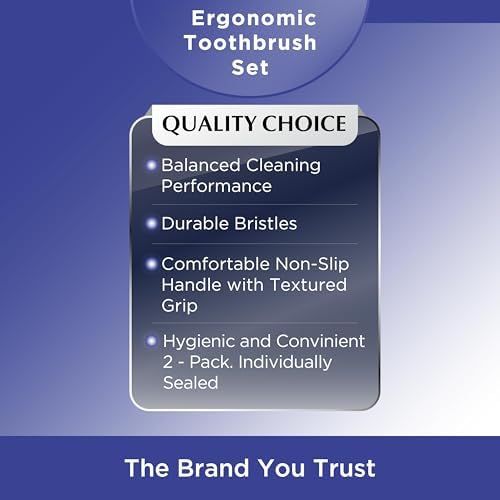 Cepillos de Dientes Quality Choice de Cerdas Medianas 2 Piezas. Mango Ergonómico, Cabeza Compacta para Áreas Difíciles, Cuidado Bucal Suave y - imagen 3