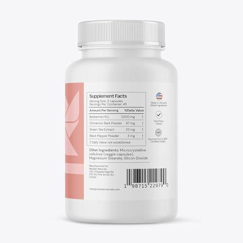 Suplemento Mayfair Naturals Complejo de Berberina con Canela, Té Verde y Pimienta Negra, 90 Cápsulas - imagen 6