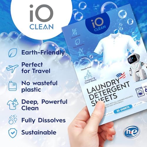 Hojas de Detergente para Ropa iO CLEAN Sin Fragancia, 30 Piezas – Hojas de Jabón Hipoalergénicas para Piel Sensible – Detergente Ideal para Viajes y - imagen 6