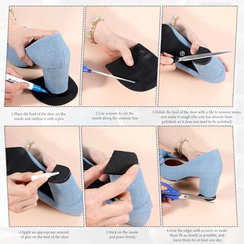 Plantillas de Goma para Reparación de Zapatos, Reemplazo Antideslizante para Tacones de Botas, 5/32 Pulgadas (4mm) de Grosor, 2 Pares en Negro - imagen 5