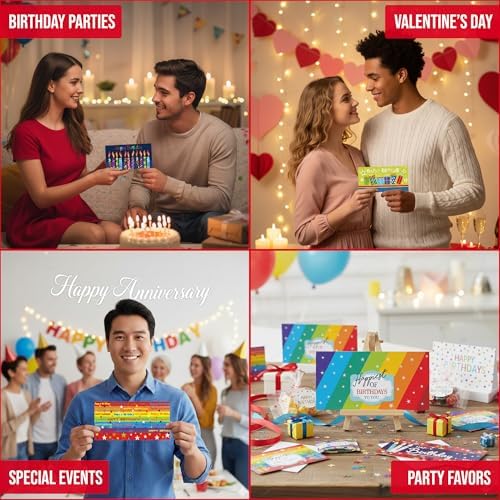 Iconikal Paquete de 24 Soportes para Tarjetas de Regalo con Sobres, 6 Diseños de Feliz Cumpleaños, 6.75x3.25 Pulgadas, Trifold para Efectivo y Cheques - imagen 5