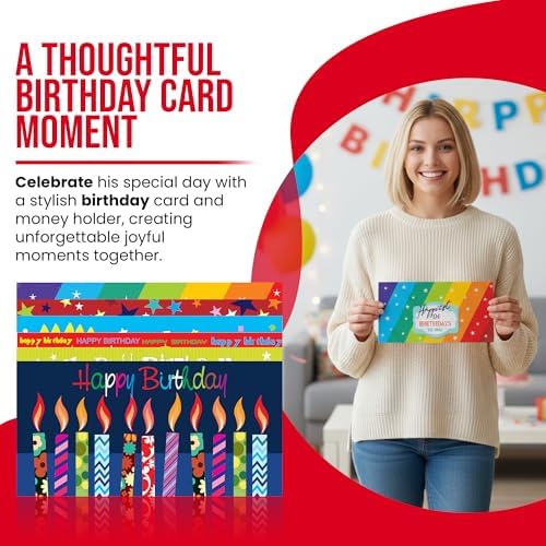 Iconikal Paquete de 24 Soportes para Tarjetas de Regalo con Sobres, 6 Diseños de Feliz Cumpleaños, 6.75x3.25 Pulgadas, Trifold para Efectivo y Cheques - imagen 6