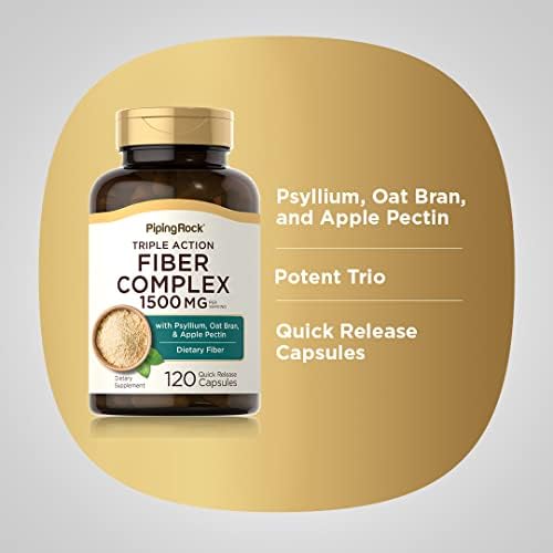 Suplemento de Fibra Piping Rock | 1500mg | 120 Cápsulas | Pastillas de Triple Acción | con Psyllium, Salvado de Avena y Pectina de Manzana | Sin OGM - imagen 4