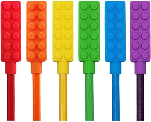 Toppers de Lápiz Masticables para Niños Sensibles (Paquete de 6), Juguetes de Silicón Arcoíris para Niños con Necesidades Orales Especiales, - imagen 1