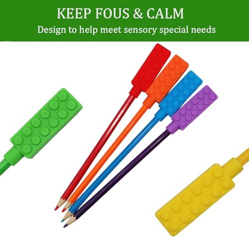 Toppers de Lápiz Masticables para Niños Sensibles (Paquete de 6), Juguetes de Silicón Arcoíris para Niños con Necesidades Orales Especiales, - imagen 5