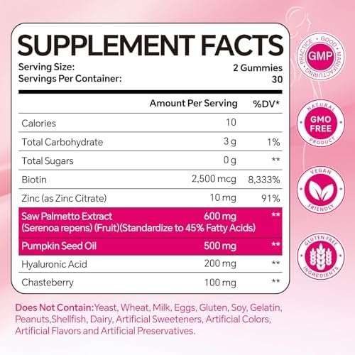 Gomitas Warmbioder de Saw Palmetto para Mujeres, Orgánicas con Aceite de Semilla de Calabaza, Crecimiento Capilar, Salud Urinaria, Sin Azúcar, - imagen 2