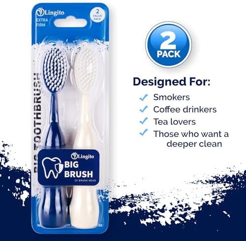 Cepillo de Dientes Lingito para Fumadores, Cabeza Ancha, Cerdas Duras Extra-Firmes, Limpieza Profunda y Remoción de Manchas - (Paquete de 2) - imagen 3