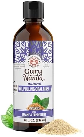Enjuague Bucal GuruNanda de Aceite de Sésamo y Menta, Cuidado Oral Natural y Suave, 8 Oz, Sin Alcohol, Apoya Encías Saludables - imagen 1