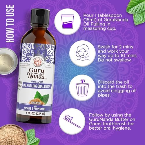 Enjuague Bucal GuruNanda de Aceite de Sésamo y Menta, Cuidado Oral Natural y Suave, 8 Oz, Sin Alcohol, Apoya Encías Saludables - imagen 5