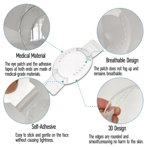 Parche Ocular Transparente para Recuperación de Cataratas y Lasik, 2 Piezas con Agujero de Respiración y Cinta Médica Autoadhesiva para Adultos y - imagen 3