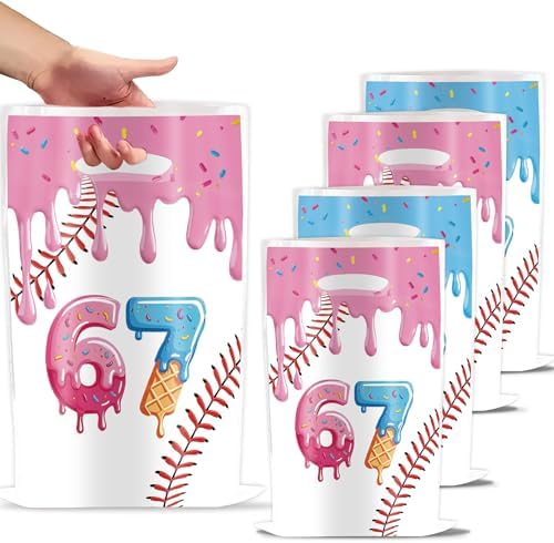 Bolsas de Fiesta ADARRO 30PCS 6 7, Bolsas de Dulces para Decoración de Cumpleaños Temática de Seis y Siete con Diseño de Béisbol y Donas en Rosa y - imagen 1