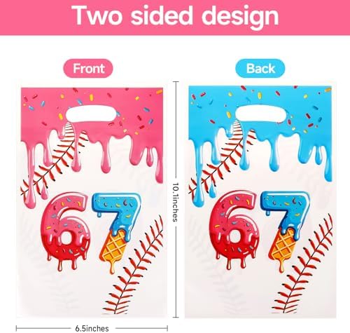 Bolsas de Fiesta ADARRO 30PCS 6 7, Bolsas de Dulces para Decoración de Cumpleaños Temática de Seis y Siete con Diseño de Béisbol y Donas en Rosa y - imagen 3
