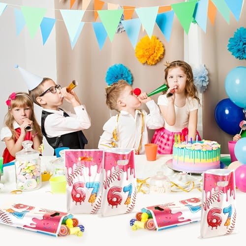 Bolsas de Fiesta ADARRO 30PCS 6 7, Bolsas de Dulces para Decoración de Cumpleaños Temática de Seis y Siete con Diseño de Béisbol y Donas en Rosa y - imagen 6