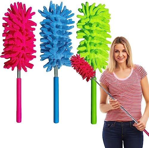 M-Jump Paquete de 3 Plumero Retráctil Lavable de Alcance Largo, Cepillo de Microfibra con Mango Telescópico para Limpiar Auto, Ventanas y Muebles - imagen 1
