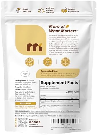 Micro Ingredients Jengibre en Raíz con Aceite MCT, 360 Softgels | Extracto Fresco de Jengibre | Suplementos Herbales para Hombres y Mujeres | Sin - imagen 2