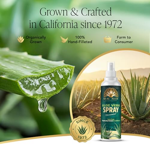 Spray de Aloe Vera Real Aloe (8 fl oz) | Aloe Orgánico Certificado de California | Bruma Refrescante para Rostro y Cuerpo | Hidratante y Cuidado - imagen 2