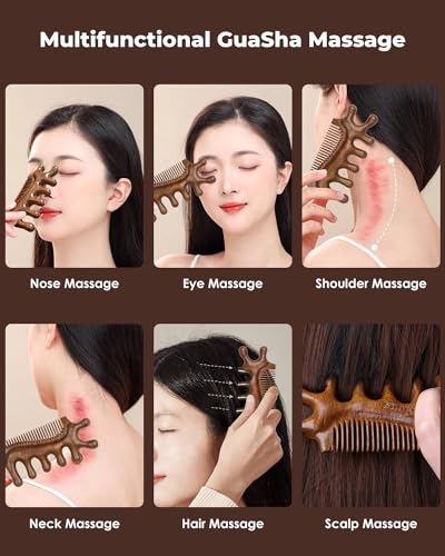 Masajeador Melous 4 en 1 de Madera de Sándalo, Peine de Masaje, Herramienta de Meridianos para Masaje de Cabello, Cara, Ojos, Cuello y Cuerpo - imagen 2