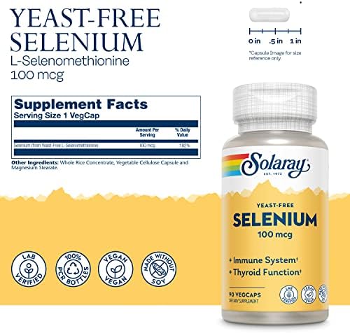 Suplemento de Selenio SOLARAY 100 mcg para Hombres y Mujeres - Cápsulas Veganas de 100 mcg, Apoyo para Tiroides e Inmunidad, Sin Levadura - 90 - imagen 2