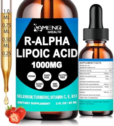 Gotas Líquidas de Ácido Alfa Lipoico 1000mg con R-ALA Estabilizado, Suplemento Antioxidante para Metabolismo, Salud Nerviosa y Cerebral, - imagen 1