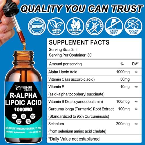 Gotas Líquidas de Ácido Alfa Lipoico 1000mg con R-ALA Estabilizado, Suplemento Antioxidante para Metabolismo, Salud Nerviosa y Cerebral, - imagen 2