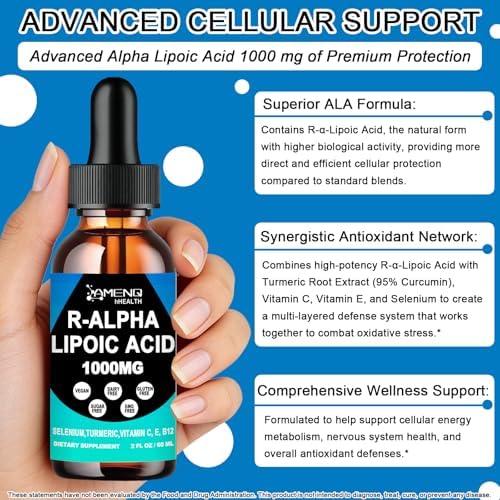 Gotas Líquidas de Ácido Alfa Lipoico 1000mg con R-ALA Estabilizado, Suplemento Antioxidante para Metabolismo, Salud Nerviosa y Cerebral, - imagen 4