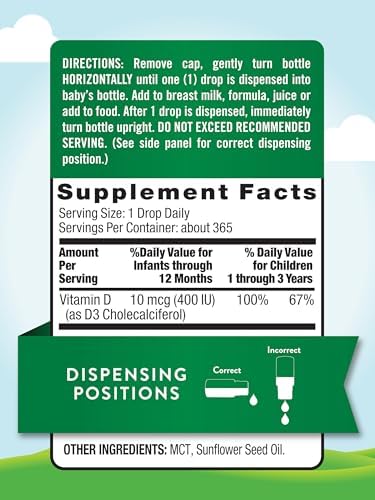 Gotas de Vitamina D para Bebés Nature's Truth | 400 IU | 9.2 mL | D3 para Niños | Suplemento Vegetariano, No Transgénico y Sin Gluten - imagen 2