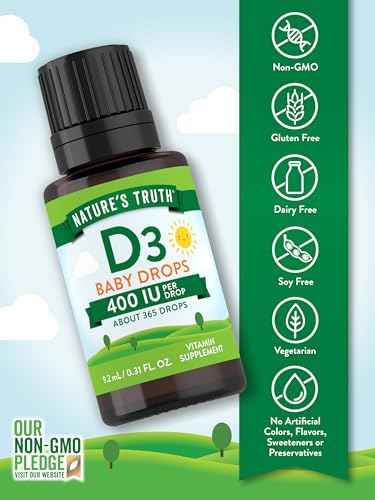 Gotas de Vitamina D para Bebés Nature's Truth | 400 IU | 9.2 mL | D3 para Niños | Suplemento Vegetariano, No Transgénico y Sin Gluten - imagen 3