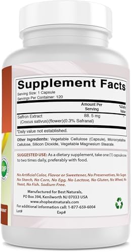 Extracto de Azafrán Best Naturals 88.5 mg - 0.3% Safranal - 120 Cápsulas Vegetarianas - imagen 3