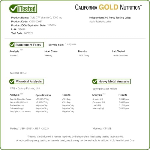 California Gold Nutrition C, Vitamina C, 1000 mg, Cápsulas Vegetarianas, 60 Unidades - imagen 4