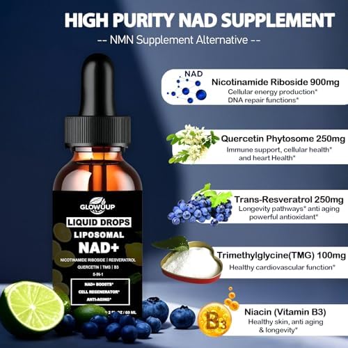 Suplementos de NAD para Mujeres y Hombres, Liposomal NAD Nicotinamida Ribósido Resveratrol 900mg con Vitamina B3 Quercetina TMG, Suplemento Líquido - imagen 2