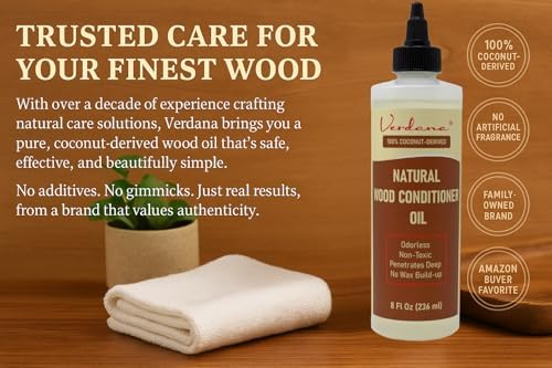 Aceite Acondicionador de Madera Natural Verdana – 8 Fl Oz – Acondicionador de Muebles a Base de Plantas, Inodoro para Mesas, Gabinetes y Antigüedades - imagen 2