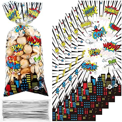Bolsitas de Celofán Outus de 100 Pcs para Fiestas Hero, con 100 Cierres Plateados para Dulces, Galletas y Regalos de Cumpleaños o Baby Shower - imagen 1