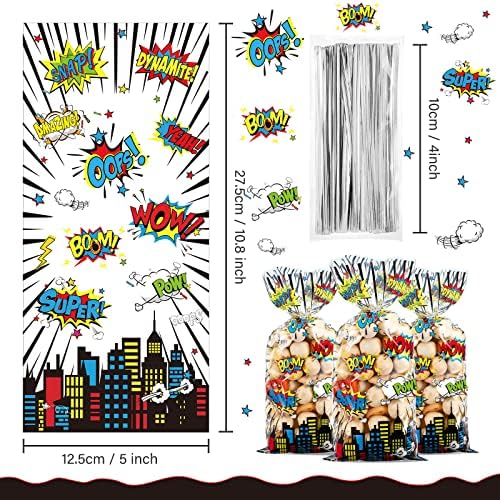 Bolsitas de Celofán Outus de 100 Pcs para Fiestas Hero, con 100 Cierres Plateados para Dulces, Galletas y Regalos de Cumpleaños o Baby Shower - imagen 2
