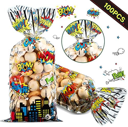 Bolsitas de Celofán Outus de 100 Pcs para Fiestas Hero, con 100 Cierres Plateados para Dulces, Galletas y Regalos de Cumpleaños o Baby Shower - imagen 3