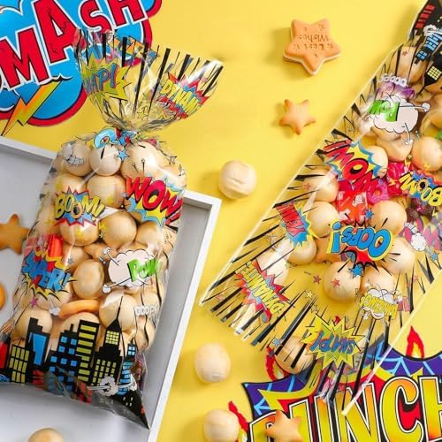 Bolsitas de Celofán Outus de 100 Pcs para Fiestas Hero, con 100 Cierres Plateados para Dulces, Galletas y Regalos de Cumpleaños o Baby Shower - imagen 4