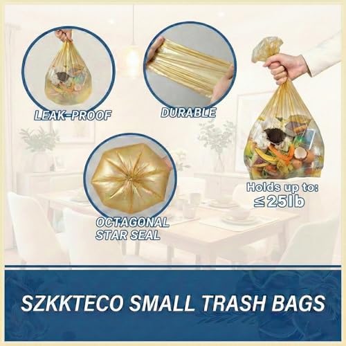 Bolsas de Basura Pequeñas SZKKTECO de 2.6 Galones, para Botes de 3 Galones - Bolsas Doradas para Baño, Oficina y Dormitorio (100 Piezas, 5 Rollos) - imagen 2